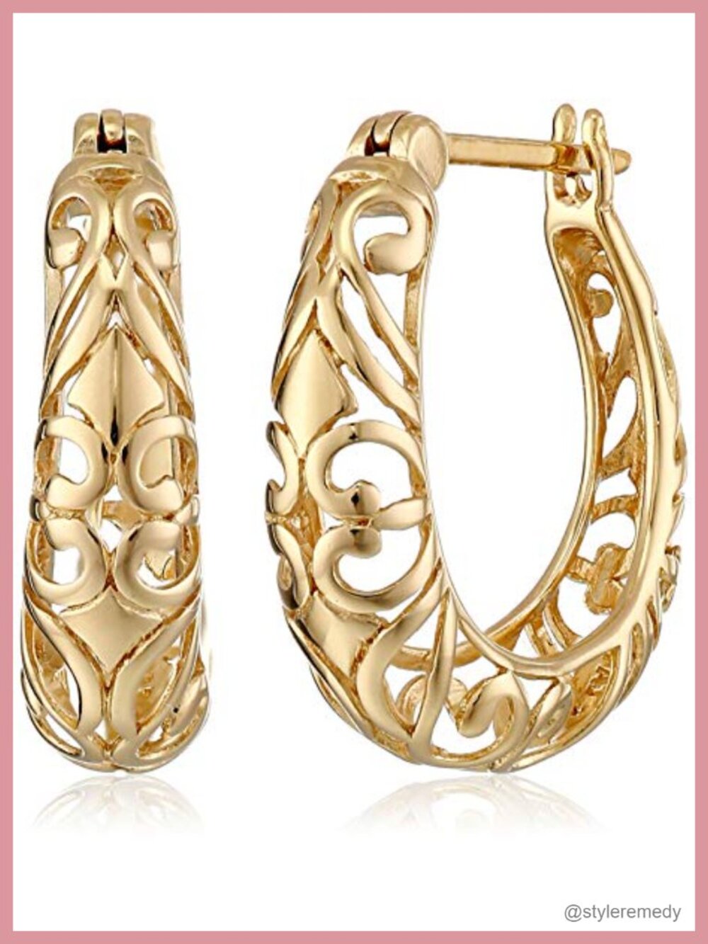 Sterling Silver Filigree Swirl Hoop Earrings 18K Yellow Gold Plated